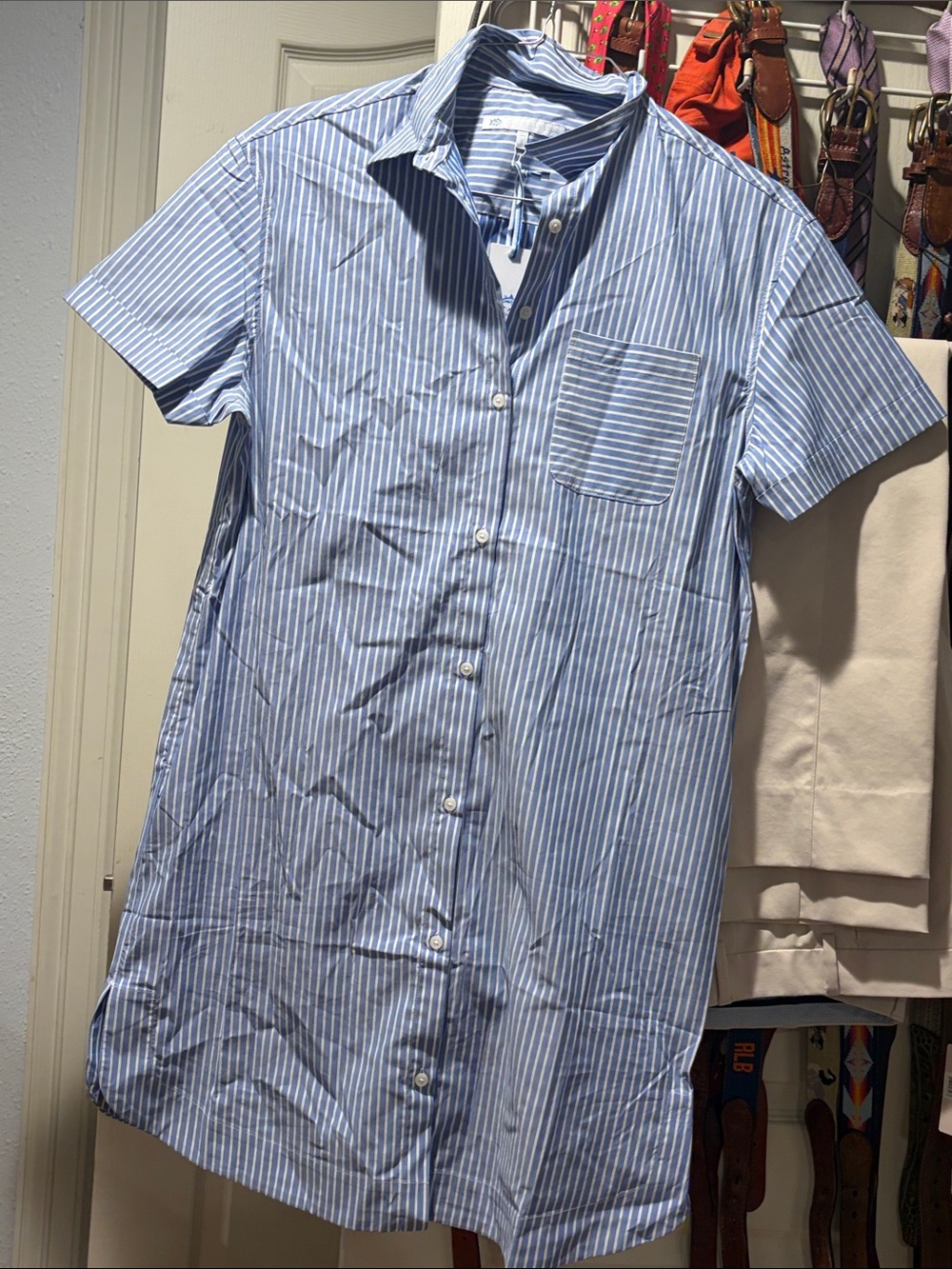 Southern Tide Blue and White Vertical Stripe Short-Sleeve Button-Down - Picture 5 of 7
